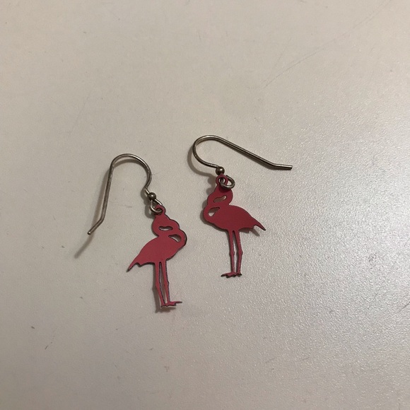 Sterling Silver 925 Hot Pink Flamingo Dangling Earrings - Picture 3 of 3